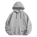 Herren Hoodie in Hellgrau mit halbem Reißverschluss, Kängurutasche und Lederpatch - S / Hellgrau