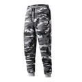 Detail of men's camo jogger showing USA print, elastic waist with drawstring and ribbed cuffs - S / Gray