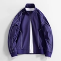 Waterproof purple Oxford jacket with hood, white piping details and athletic ribbed cuffs - M / Quiet Purple