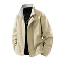 Chaqueta bomber beige para hombre con cuello alto y detalle de forro de cuadros - M / Albaricoque