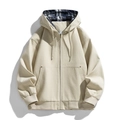 Giacca da uomo beige con cappuccio e fodera a quadri con ampie tasche con rivetti - M / Albicocca