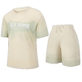 Heren sportset van mesh met t-shirt met kleurverloop en korte broek met trekkoord - XS / Khaki