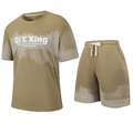 Zomerse sportset voor heren met olijfgroen ombre t-shirt en korte broek met trekkoord - XS / koffiekleur
