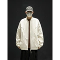Chaqueta de béisbol para hombre blanco roto en cuero mate con bolsillos utilitarios - M / Marfil