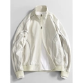 Men's minimalist off-white casual hooded jacket with grey trim and windproof fabric - M / Ivory
