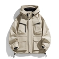 Chaqueta cargo funcional con capucha en color caqui de ajuste holgado con multibolsillos - S / Caqui