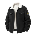 Men's black corduroy jacket with white faux shearling collar and chest pockets - M / Black