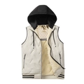 Gilet trapuntato da uomo con cappuccio beige e fodera in ecopelliccia di agnello gialla - S / Albicocca
