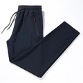 Pantaloni in seta di ghiaccio blu scuro da uomo con coulisse e tasche laterali con zip - M / Blu