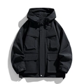 Men's black water-repellent hooded technical jacket with four tactical utility pockets - S / Black