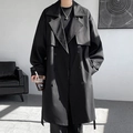 Men's stylish mid-length black double-breasted trench coat with shoulder epaulets - Black