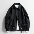 Men's minimalist black cargo jacket featuring a lapel collar and metal ring detail - M / Amber Black