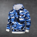 Men's blue camouflage hoodie with USA embroidery and thick fleece lining for winter - Camo Blue