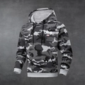 Men's grey camouflage hoodie with USA embroidery and thick fleece lining for winter warmth - Camo Grey