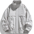 Chaqueta utilitaria vintage gris claro de gran tamaño con cuello alto y bolsillos tácticos - M / Blanco Roto