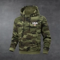Men's camouflage hoodie with USA embroidery and fleece lining for winter warmth - Camo Green