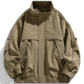 Chaqueta de trabajo vintage caqui para hombre con cuello alto y bolsillos cargo - M / Verde Militar
