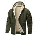 Olivgrüner Herren-Winterkapuzenpullover mit warmem Lammwollfutter und Reißverschluss - S / Armeegrün