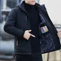 Men's black hooded windbreaker jacket with warm grey faux lamb wool lining - 2XL / Black / Thick Fleece Style