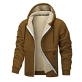 Braune Herren-Kapuzenjacke mit warmem Lammwollfutter und gerippten Ärmelbündchen - S / Braun