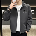 Deep gray casual stand-collar jacket for men with embroidered logo and ribbed cuffs - M / Dark Gray