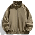 Men's khaki color-block stand collar jacket with full zipper and elastic cuffs - M / Khaki