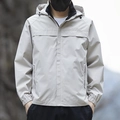 Lichtgrijze windjack met capuchon, fashion-belettering en elastische manchetten voor buiten - M / Khaki
