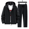 Men's black windbreaker tracksuit with hooded zipper jacket and matching sports pants - M / Black