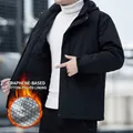 Men's black hooded windproof jacket with warm graphene padded lining for winter - S / Black (Thickened Cotton)