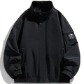 Men's black windproof cargo jacket with stand collar and tactical utility sleeve badge - M / Black