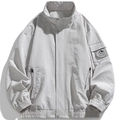 Light gray tech fabric windbreaker jacket with stand collar and utility arm pocket - M / Off-white