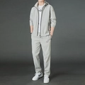 Chándal informal gris claro para hombre con chaqueta con capucha y pantalones - M / Caqui
