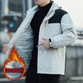 Men's thickened waterproof jacket with graphene lining in black and white contrast - S / Khaki Patchwork (Thickened Cotton)