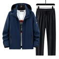 Men's navy blue windbreaker jacket and black pants two-piece athletic tracksuit set - M / Blue