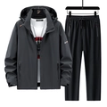 Men's two-piece casual dark grey tracksuit with hooded outdoor jacket and matching pants - M / Dark Gray