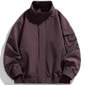 Men's outdoor windproof jacket in deep burgundy featuring a stand collar and ribbed cuffs - M / Coffee