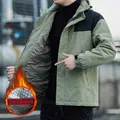 Men's waterproof sage green and black windbreaker jacket with graphene cotton lining - S / Army Green Patchwork (Thickened Cotton)