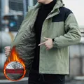 Men's waterproof sage green and black windbreaker jacket with graphene cotton lining - S / Thickened Army Green