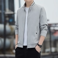 Men's light blue casual jacket with stand collar and ribbed cuffs for spring style - M / Light Gray