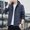 Veste coupe-vent à capuche homme en bleu gris foncé avec fermeture éclair ajustable - M / gris foncé