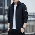 Chaqueta cortavientos negra para hombre con forro polar, capucha y bolsillos con cremallera - M / Estilo Básico (Sin Forro) / Negro