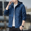 Men's blue camouflage windproof jacket with honeycomb texture and hooded design - M / Men's Blue