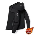 Coupe-vent à capuche pour hommes en noir avec doublure polaire et imprimé blanc - M / Doublé Polaire / Noir