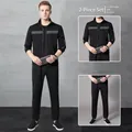 Heren 2-delig zwart sportpak bestaande uit een jas met rits en bijpassende sportbroek - M / 902 Borst Grijs Streep Set