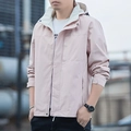 Light pink men's hooded outdoor windbreaker jacket with zipper and elastic cuffs - S / Pink