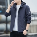 Men's navy blue fleece hooded jacket with windproof fabric and active outdoor design - M / Dark Gray