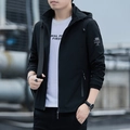 Men's black hooded windbreaker jacket with fleece lining and white arm graphics - L / Spring Autumn Style / Black