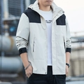 Outdoor-Kapuzenjacke für Herren im creme-schwarzen Colorblock-Design aus wasserfestem Stoff - S / Khaki Farblock