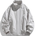 Winddichte hellgraue Herrenjacke mit Reißverschluss und praktischen Taschen - M / Cremeweiß
