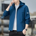 Men's casual navy blue hooded jacket with fleece lining and adjustable drawstrings - M / Basic Style (No Fleece) / Sky Blue